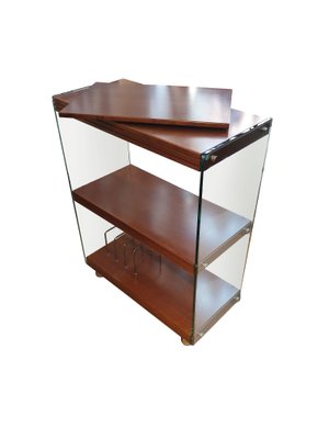 Cabinet with Wheels & Shelves in Walnut & Glass by Pierangelo Gallotti for Gallotti & Radice-ZFY-1363780