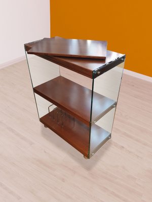 Cabinet with Wheels & Shelves in Walnut & Glass by Pierangelo Gallotti for Gallotti & Radice-ZFY-1363780