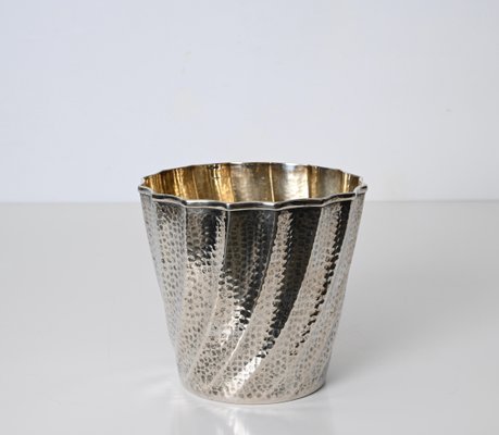 Calegaro Ice Bucket in Hammered Silver Plate and Gold Plate, Italy, 1970s-JDR-1706977