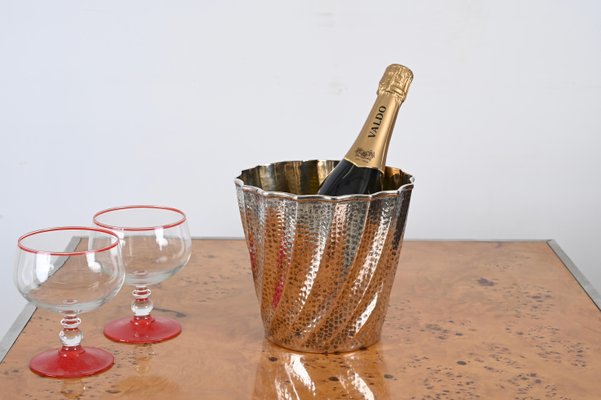 Calegaro Ice Bucket in Hammered Silver Plate and Gold Plate, Italy, 1970s-JDR-1706977