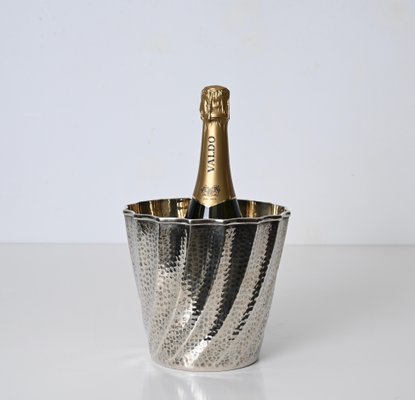 Calegaro Ice Bucket in Hammered Silver Plate and Gold Plate, Italy, 1970s-JDR-1706977