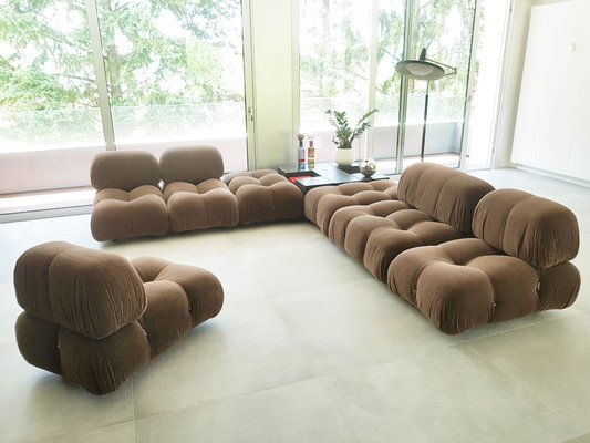 Camaleonda Modular Armchairs & Poufs in Brown Corduroy by Mario Bellini for C&b Italia, 1970s, Set of 7-RD-1807077