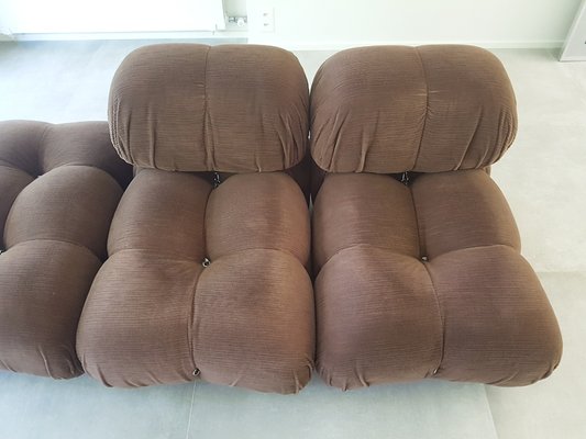 Camaleonda Modular Armchairs & Poufs in Brown Corduroy by Mario Bellini for C&b Italia, 1970s, Set of 7-RD-1807077