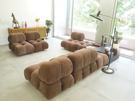 Camaleonda Modular Armchairs & Poufs in Brown Corduroy by Mario Bellini for C&b Italia, 1970s, Set of 7-RD-1807077