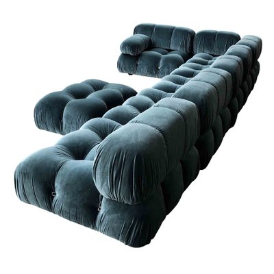 Camaleonda Modular Sofa in Blue Cotton Velvet by Mario Bellini for B&B Italia, 1972, Set of 7-RPH-1808076