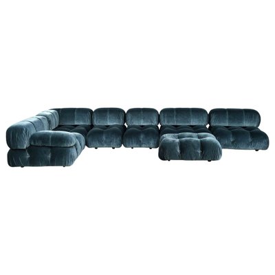 Camaleonda Modular Sofa in Blue Cotton Velvet by Mario Bellini for B&B Italia, 1972, Set of 7-RPH-1808076