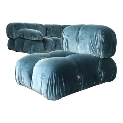 Camaleonda Modular Sofa in Blue Cotton Velvet by Mario Bellini for B&B Italia, 1972, Set of 7-RPH-1808076