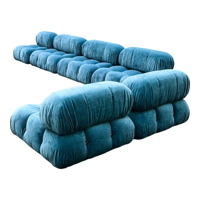 Camaleonda Modular Sofa in Blue Linen Velvet by Mario Bellini for B&B Italia, 1972, Set of 6-RPH-1347599