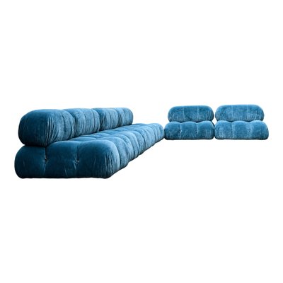 Camaleonda Modular Sofa in Blue Linen Velvet by Mario Bellini for B&B Italia, 1972, Set of 6-RPH-1347599