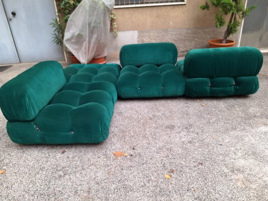 Camaleonda Modular Sofa in Emerald Green Corduroy by Mario Bellini for B&B Italia, 1960s, Set of 4-OHK-1822800