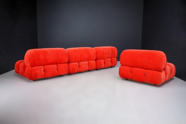 Camaleonda Modular Sofas in Red Velvet attributed to Mario Bellini for B&B Italia / C&B Italia, 1973, Set of 4-TRW-1797121