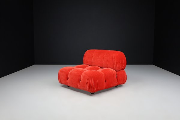 Camaleonda Modular Sofas in Red Velvet attributed to Mario Bellini for B&B Italia / C&B Italia, 1973, Set of 4-TRW-1797121