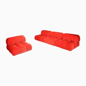 Camaleonda Modular Sofas in Red Velvet attributed to Mario Bellini for B&B Italia / C&B Italia, 1973, Set of 4-TRW-1797121