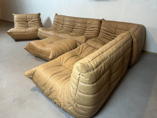 Camel Leather Togo Sofa Set by Michel Ducaroy for Ligne Roset, Set of 5-LRD-1738907