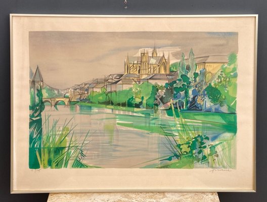 Camille Hilaire, Landscape of Metz, 1960s, Lithograph, Framed-QKG-1357899