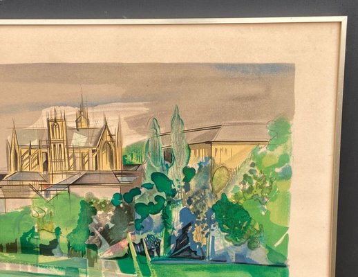 Camille Hilaire, Landscape of Metz, 1960s, Lithograph, Framed-QKG-1357899