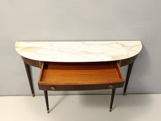 Canaletto Walnut Console with Demilune White Marble Top attributed to Paolo Buffa for La Permanente Mobili Cantù, 1950s-JPQ-2040460