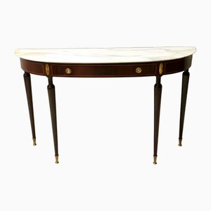 Canaletto Walnut Console with Demilune White Marble Top attributed to Paolo Buffa for La Permanente Mobili Cantù, 1950s-JPQ-2040460