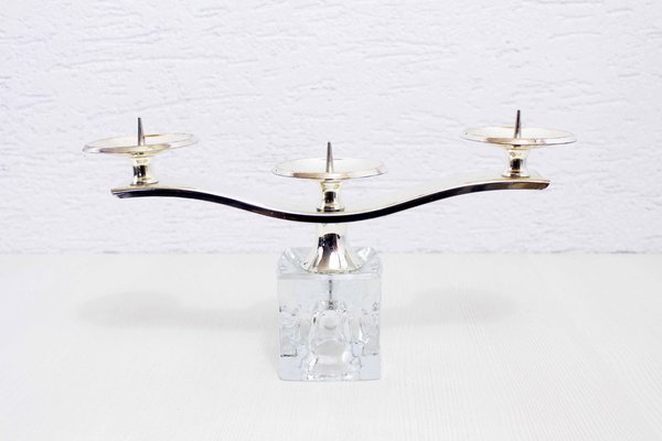 Candleholder in Glass and Silver Metal from Peill & Putzler, 1970s-BQF-1815257