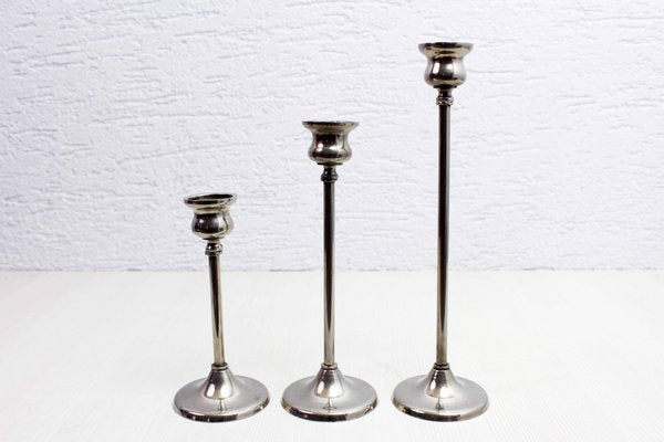 Candleholders in Silver Metal, 1950, Set of 3-BQF-1735219