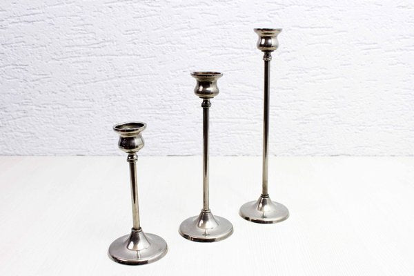 Candleholders in Silver Metal, 1950, Set of 3-BQF-1735219