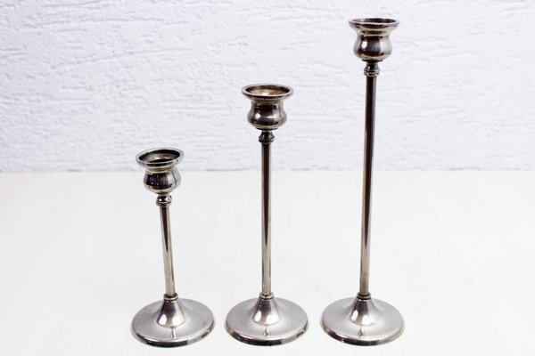 Candleholders in Silver Metal, 1950, Set of 3-BQF-1735219