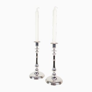 Candleholders in Silver Plated Brass by I.P.O Hansen, 1890s, Set of 2-UY-2027292