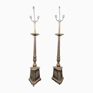 Candleholders in Silvered Bronze, Set of 2-HLV-2024370