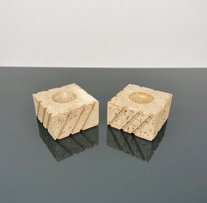 Candleholders in Travertine from Fratelli Mannelli, Italy, 1970s, Set of 2-LYQ-1288541