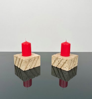 Candleholders in Travertine from Fratelli Mannelli, Italy, 1970s, Set of 2-LYQ-1288541