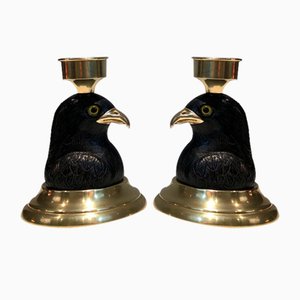 Candlesticks Representing Carved Wooden Eagles with Brass Spikes and Glass Eyes from Houy Pouiga, 1970s, Set of 2-BA-1694749