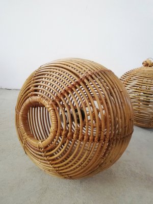 Cane & Rattan Globe Pendant Lights, 1970s, Set of 2-UIW-1317644