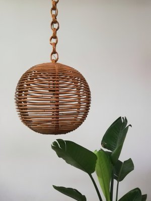 Cane & Rattan Globe Pendant Lights, 1970s, Set of 2-UIW-1317644