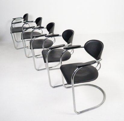 Cantilever Chairs in Leatherette and Black Wood from Effezeta, Italy, 1980s, Set of 5-HJY-1716398