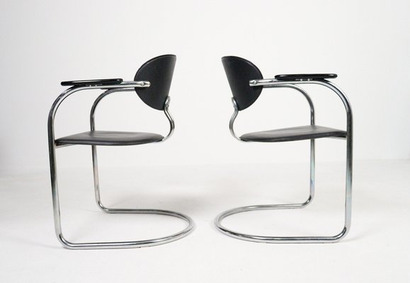 Cantilever Chairs in Leatherette and Black Wood from Effezeta, Italy, 1980s, Set of 5-HJY-1716398