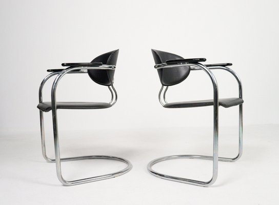 Cantilever Chairs in Leatherette and Black Wood from Effezeta, Italy, 1980s, Set of 5-HJY-1716398