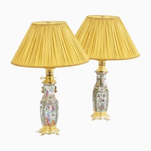 Canton Porcelain and Gilt Bronze Lamps, 1880s, Set of 2-CEJ-1386485