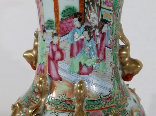 Canton Porcelain Vase on Wooden Base, China-RVK-1170534