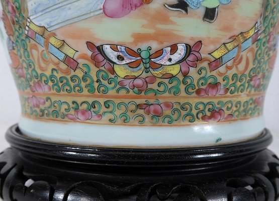 Canton Porcelain Vase on Wooden Base, China-RVK-1170534