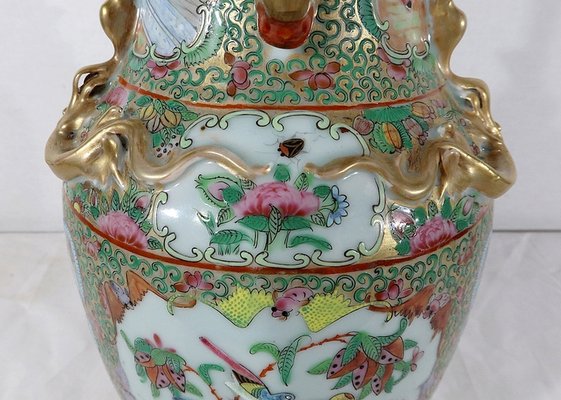 Canton Porcelain Vase on Wooden Base, China-RVK-1170534