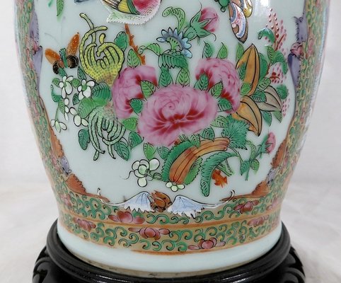 Canton Porcelain Vase on Wooden Base, China-RVK-1170534