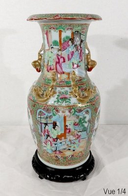 Canton Porcelain Vase on Wooden Base, China-RVK-1170534