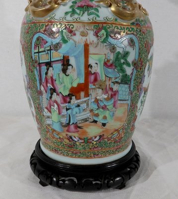 Canton Porcelain Vase on Wooden Base, China-RVK-1170534