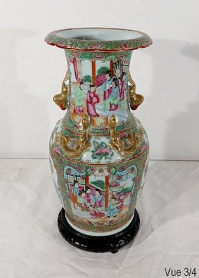 Canton Porcelain Vase on Wooden Base, China-RVK-1170534