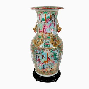 Canton Porcelain Vase on Wooden Base, China-RVK-1170534