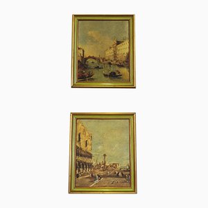 Canvas Landscape Representation of Venice, 1960s, Set of 2-KNM-913676