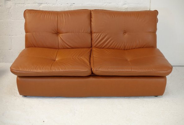 Caramel Faux Leather Convertible Sofa & Corner Chair, France, 1990s, Set of 2-MAO-1313298