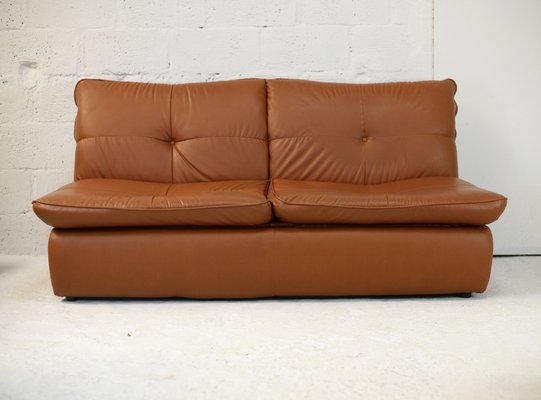 Caramel Faux Leather Convertible Sofa & Corner Chair, France, 1990s, Set of 2-MAO-1313298