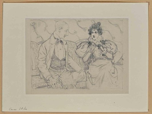 Caran d'Ache, A Couple on the Sofa, Pencil Drawing on Paper, Late 19th Century-ZCI-1416578