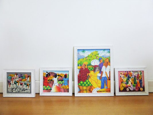 Caribbean Paintings, 1990s, Set of 4-KNM-957216